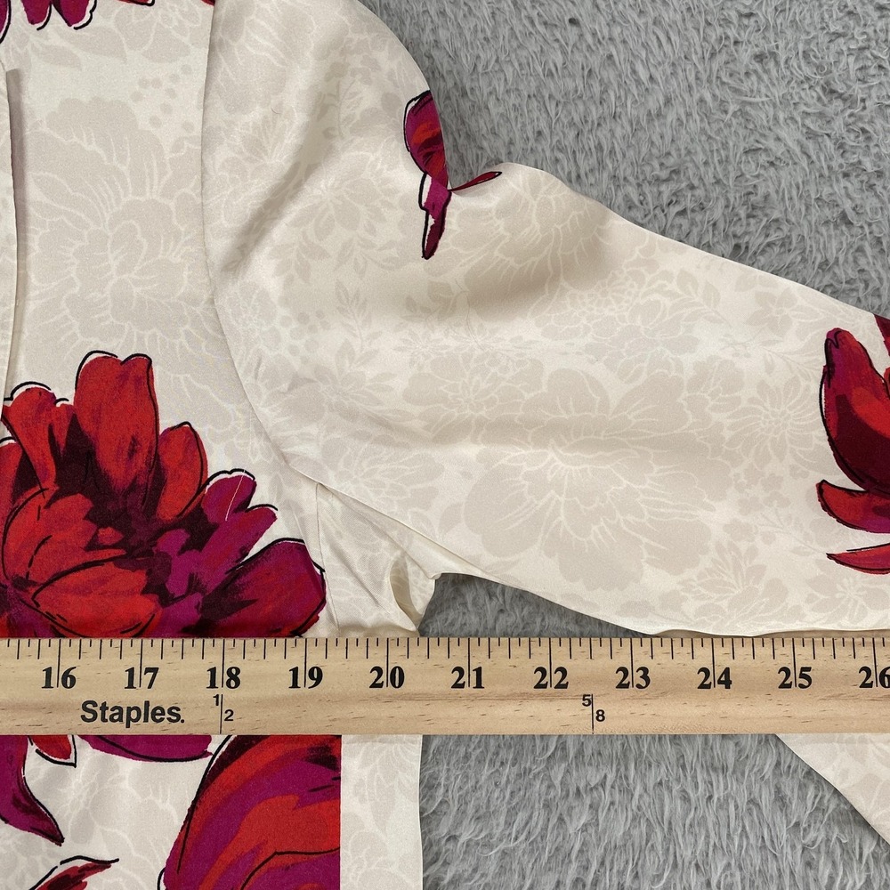 Zara Floral‎ Print Satin Effect Blazer Womens Large Cream Pink Open Front Jacket - Picture 6 of 14